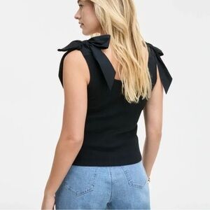 NWT On 34th Ribbed Black Bow Tie Shoulder Straps Tank Top Size XS Women
